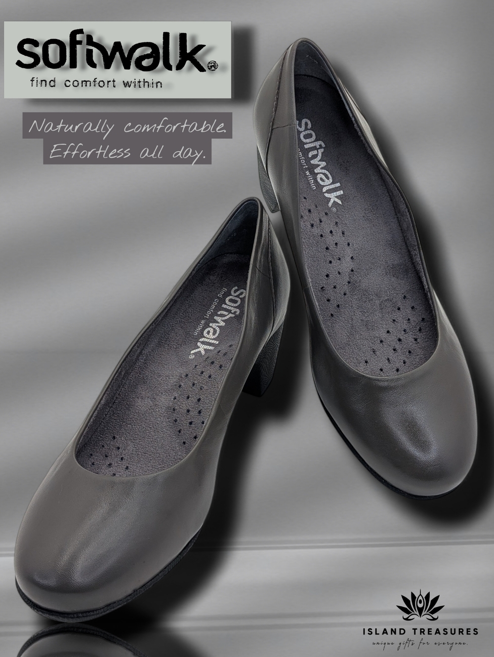 New SoftWalk Imperial 2 Women Sz 7.5W Grey Leather Cushioned Arch Foot Support